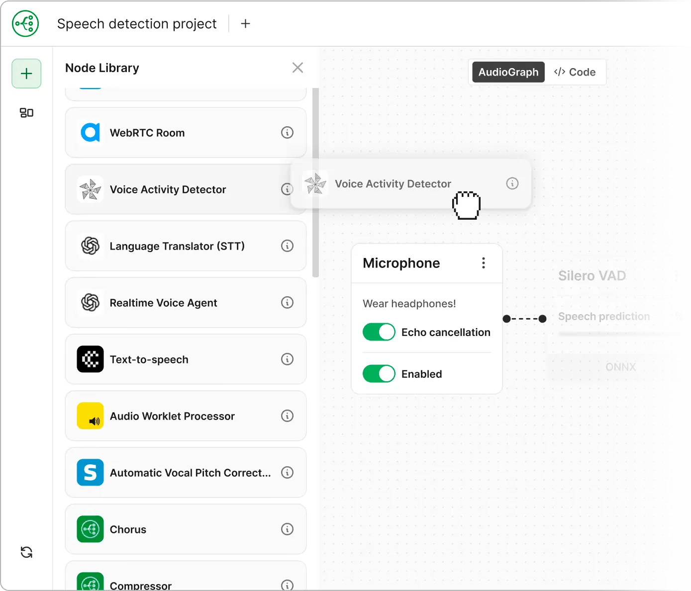 Switchboard Editor — a visual node graph for building real-time audio pipelines
